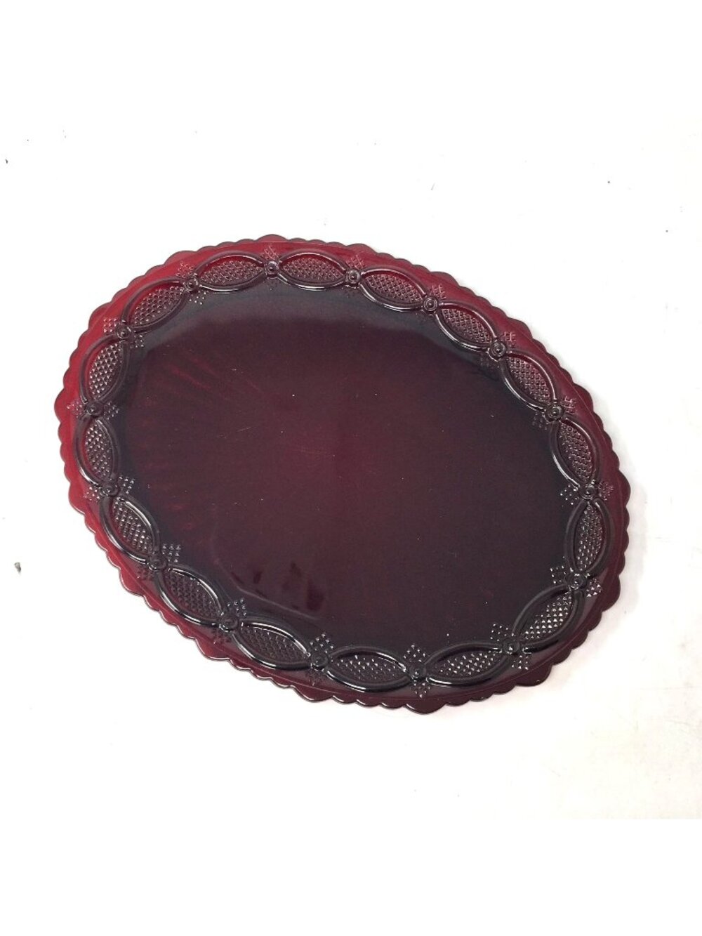 Vintage Avon 1876 Cape Cod Ruby Red Glass Oval Serving Platter (13.5" x 11")